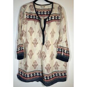 Lucky Brand Y2K Indian batik tunic aztec boho lightweight top sz XL flowy